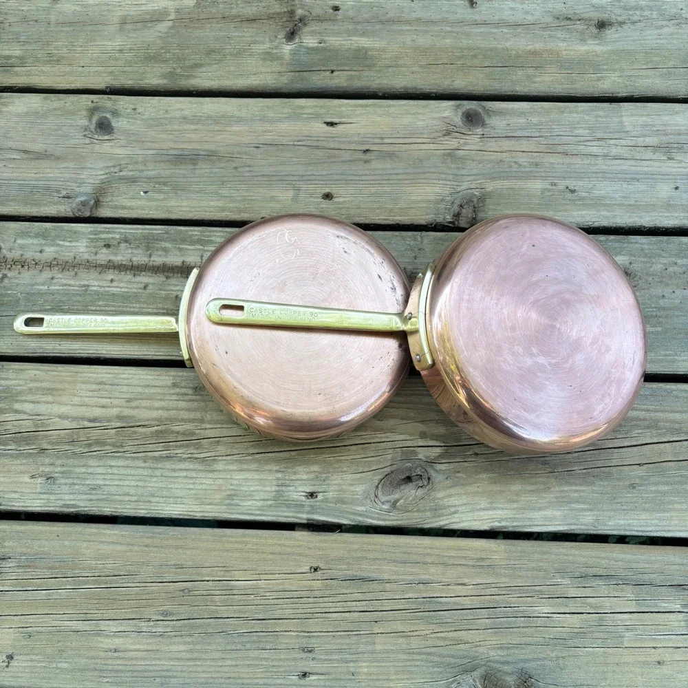 Castle Copper 90 Skillet Pan 8 Inch Made in Ireland Brass Handle Set of 2